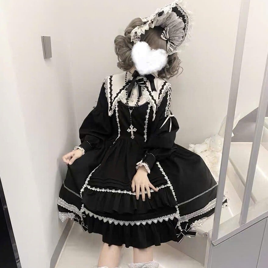 【予約商品 12月下旬出荷】 ゴスロリ ワンピース ネックリボン Doll系 ロリィタ