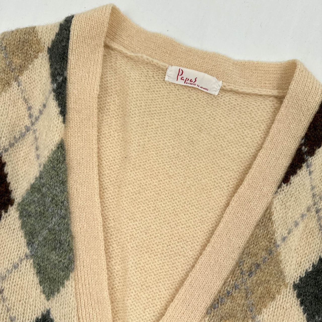 Papas パパス アーガイル 前開き ウール ニット ベスト サイズ L /ベージュ系/メンズ