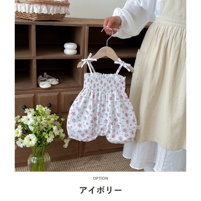 【BABY】シャーリングリボンノースリーブロンパース - 3