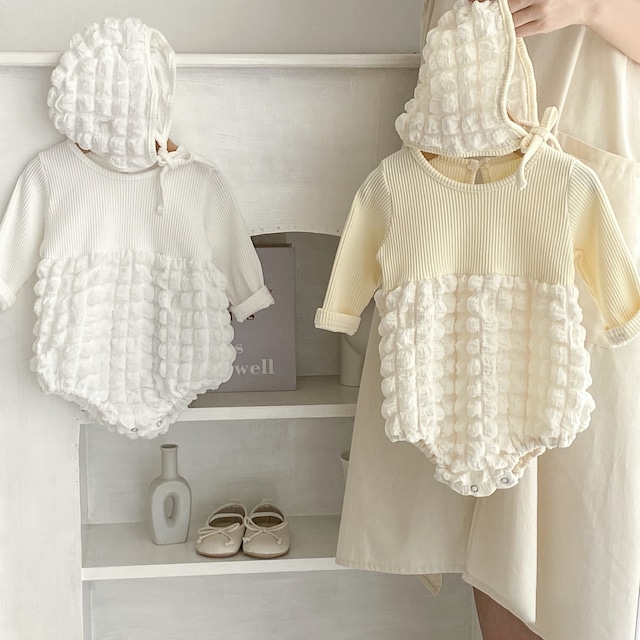 【秋作】帽子付ポコポコロンパース 全2色