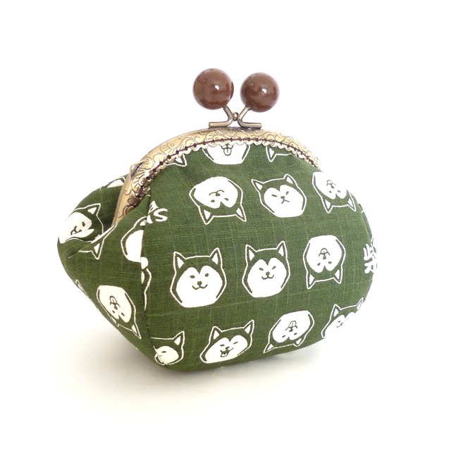 1/20追加★ あめ玉のがま口ポーチ 柴犬 しばわんこ 緑 グリーン 和柄 犬柄 G714 newitem