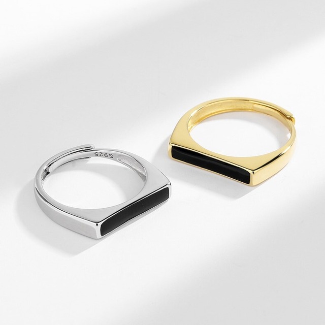 Geometric Black S925 Sterling Silver Ring