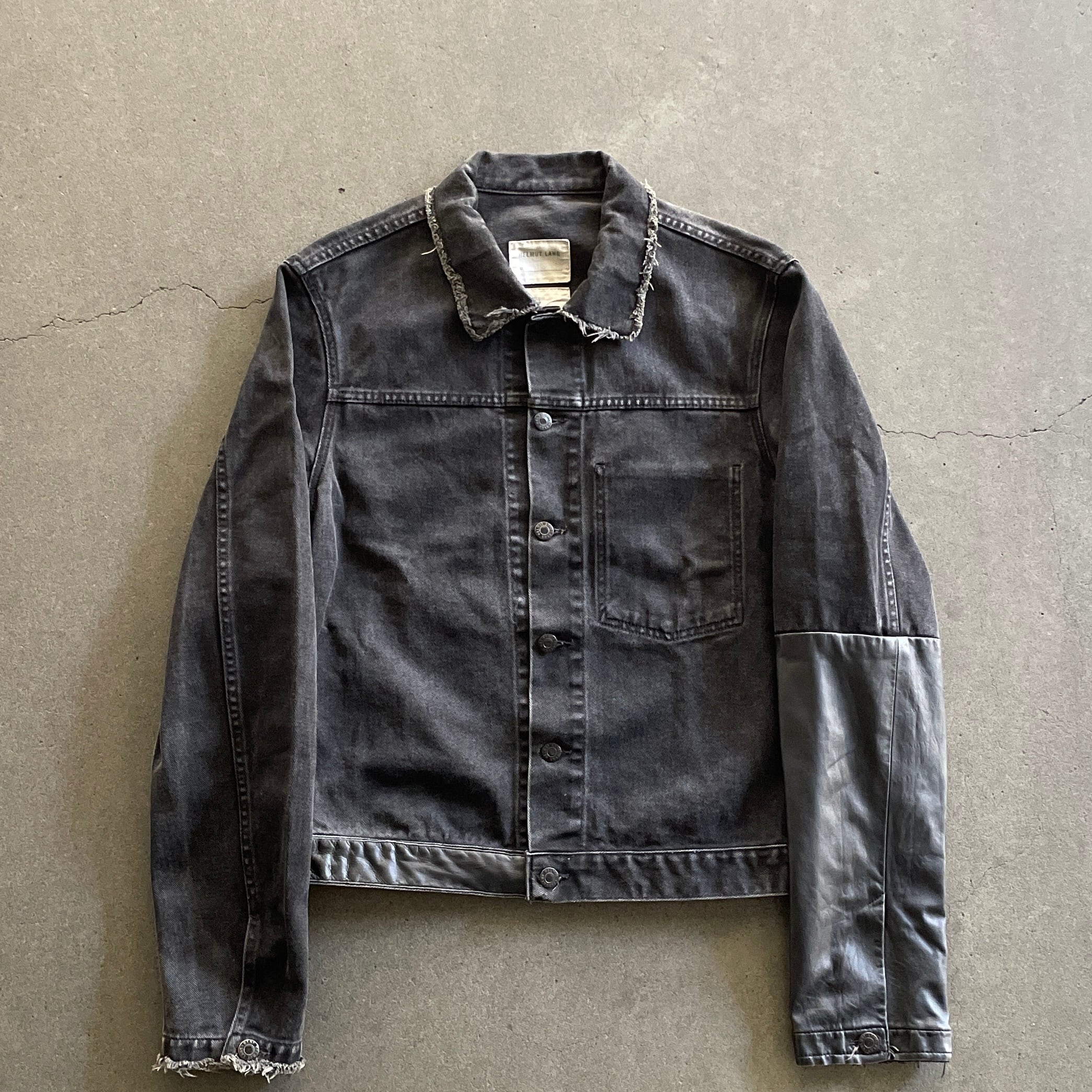 2003ss helmut lang leather sleeve denim jacket 50 | vexed_store