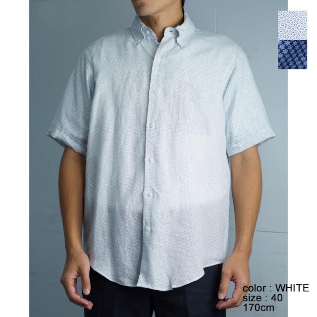 ハリス HARRISS 60/-リネンクロスプリント半袖BDシャツ(HS221-200511)全2色【レターパックプラス可】