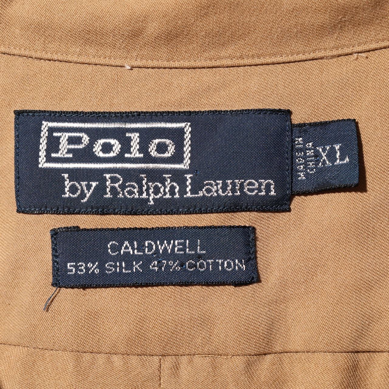 XL タン 完全無地 シルクコットン Caldwell Polo Ralph Lauren ポロラルフローレン 半袖開襟シャツ
