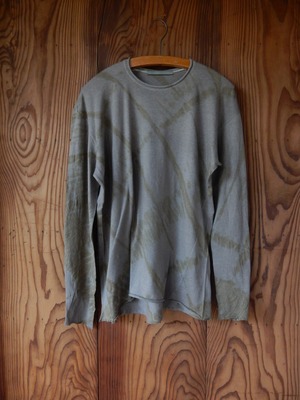 Color : Khaki / Light Grey Smooth Cotton Wool Long Sleeve T-Shirt  Tatami Tatsumaki Shibori "Strata"