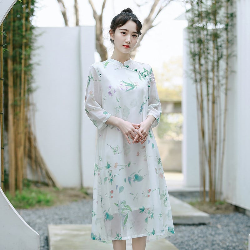 チャイナドレス風 花柄 ワンピース★大人コーデ かわいい お洒落 ワンピース チャイナ風 レトロ 花柄 チャイナドレス 中華服 美人