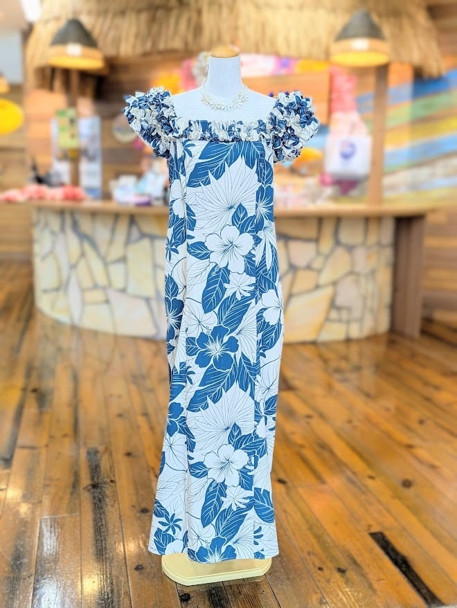 PACIFIC LEGEND】ハワイアンロングラッフルムームードレス