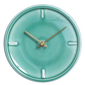 杉浦製陶 壁掛け時計 日本製 GLAZED CLOCK 陶磁器 直径 16cm 厚さ 3.5cm 重量 550g ペールグリーン P-13