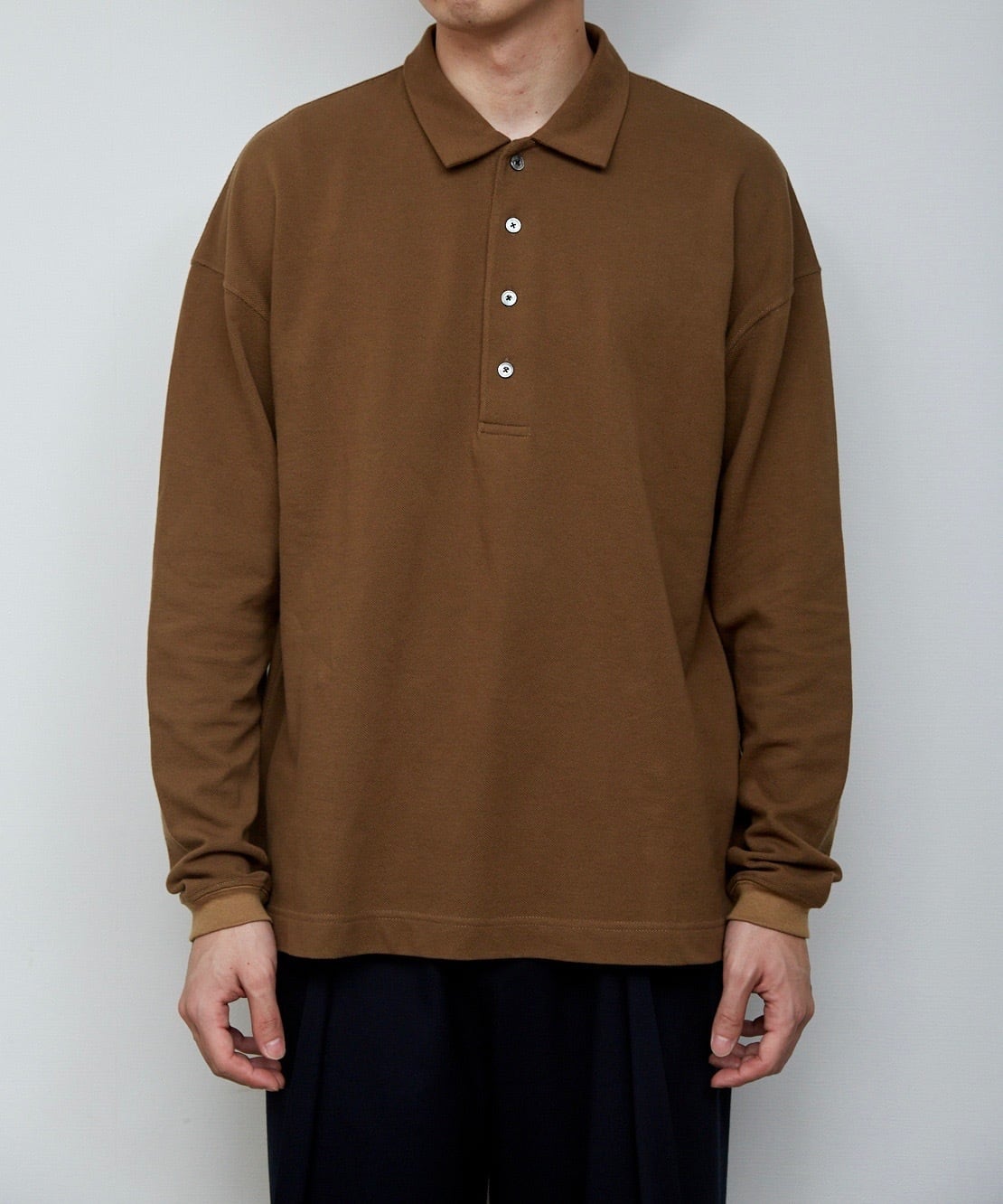 MOSS STITCH L/S POLO / ロングスリーブポロシャツ (BROWN) | KICS