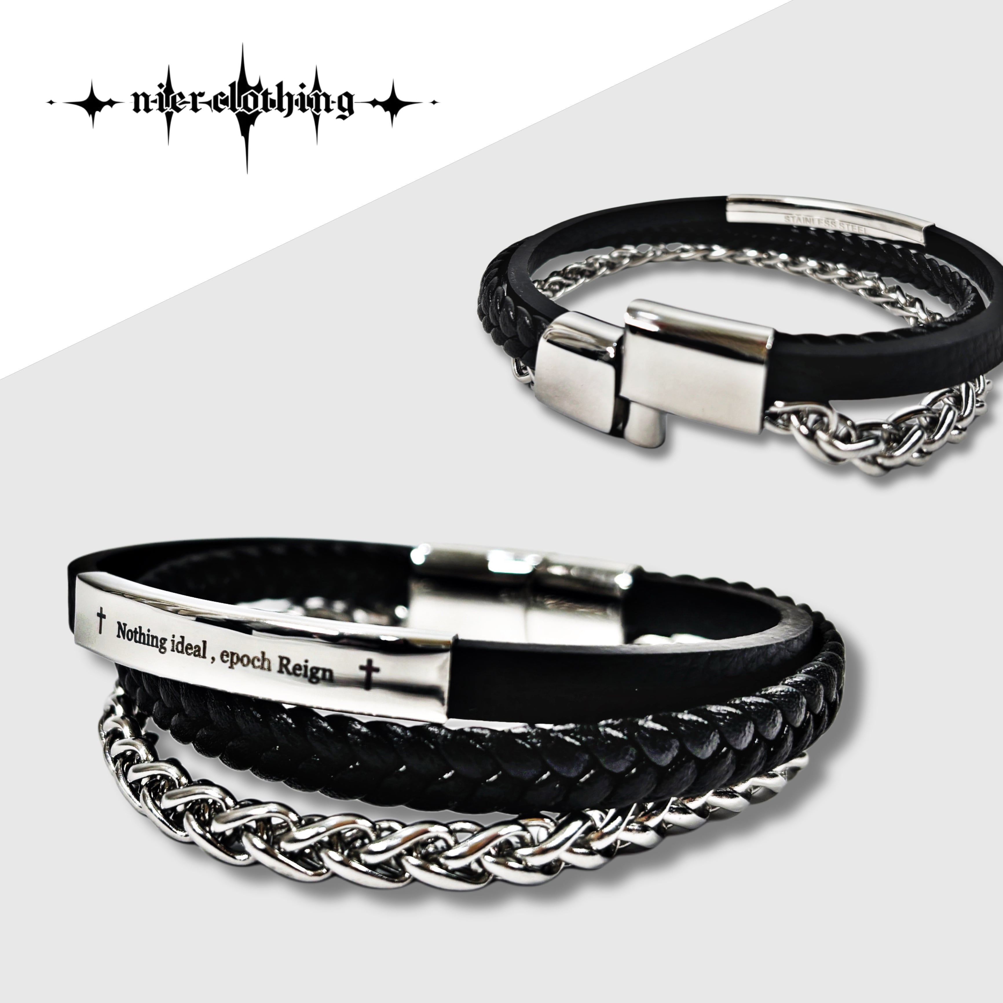 1st day MEGA大特価》LAYERED CHAIN PU LEATHER BRACELET【SILVER
