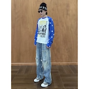 VINTAGE ストリート スタースリーブ ワッフルロングTシャツ T2237