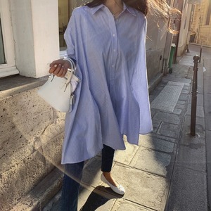 ストライプアシンメトリーロングシャツ　00840