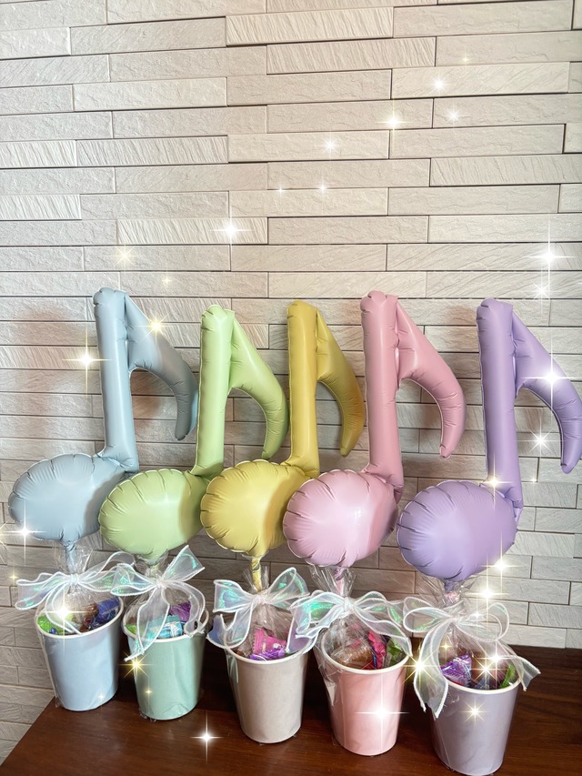 【AR-30】カップお菓子入りバルーン 音符　くすみカラー　3個セット　　発表会に！大人数へのプレゼントに！