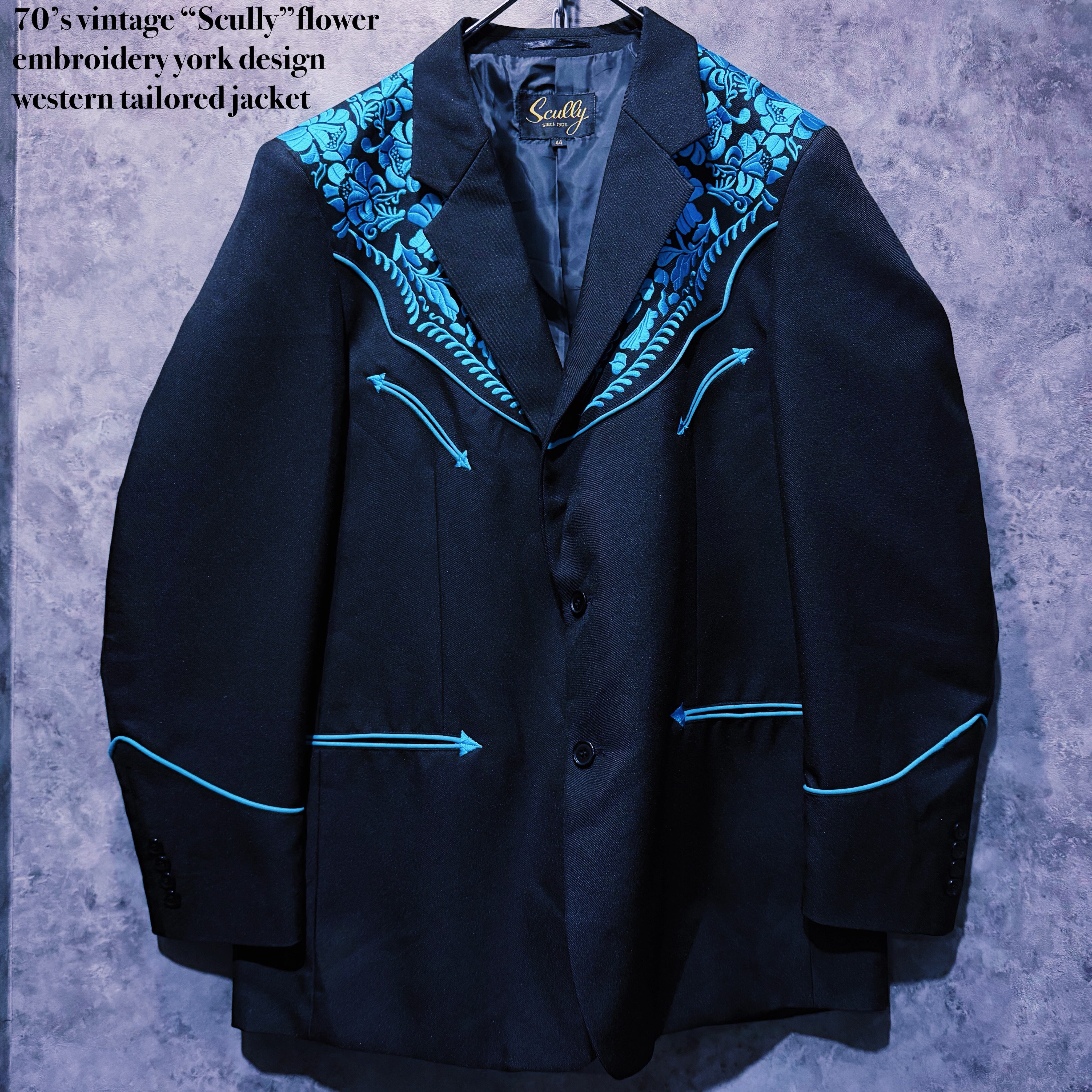 【 doppio】70’s vintage “Scully”flower embroidery york design western tailored jacket