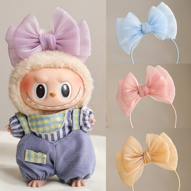 ふんわりチュールリボンで、Labubuとお揃いコーデ♪Labubu専用 チュールリボン ヘアバンド 1〜3世代 15cm/17cm 対応 可愛いヘアアクセ