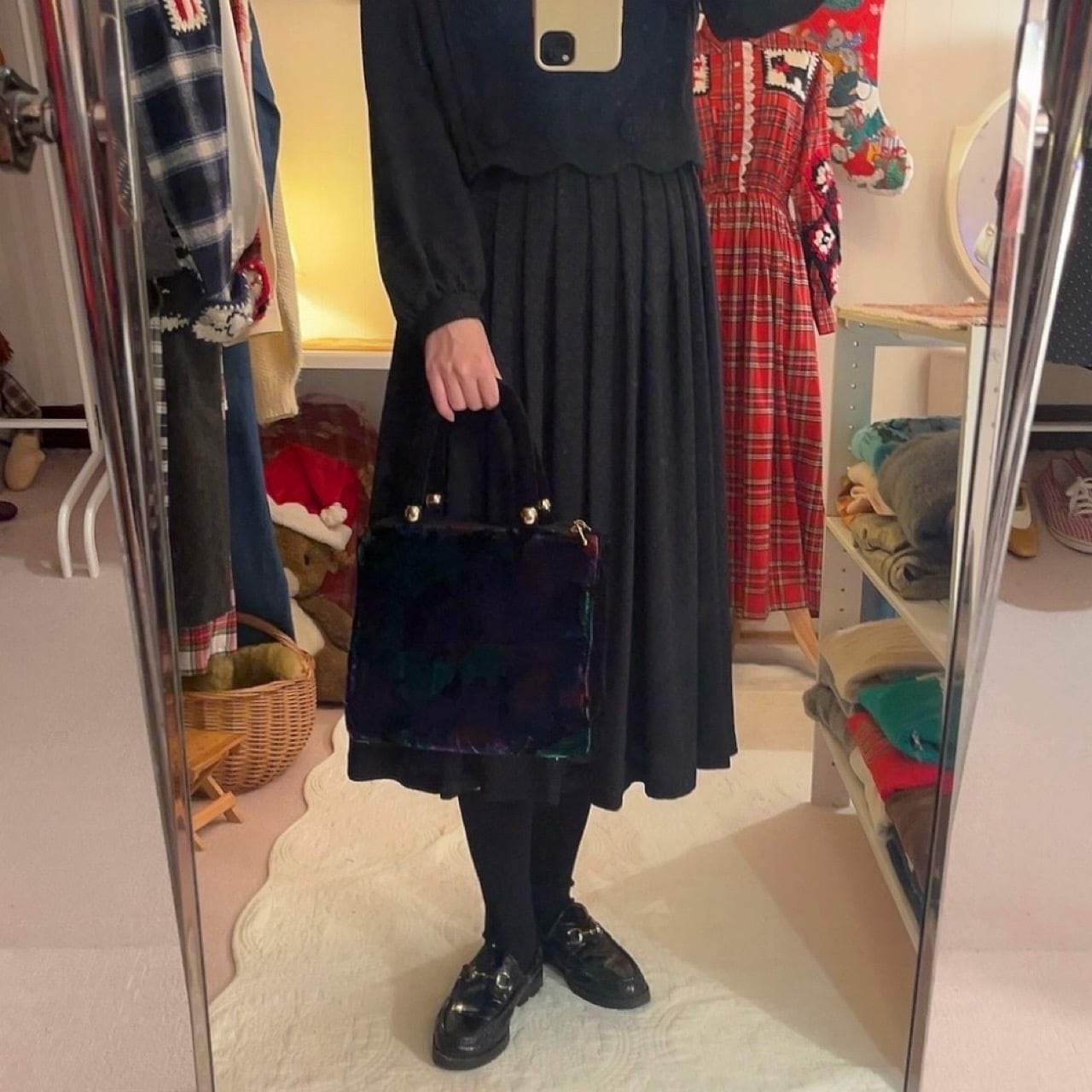 leaf velours square hand bag