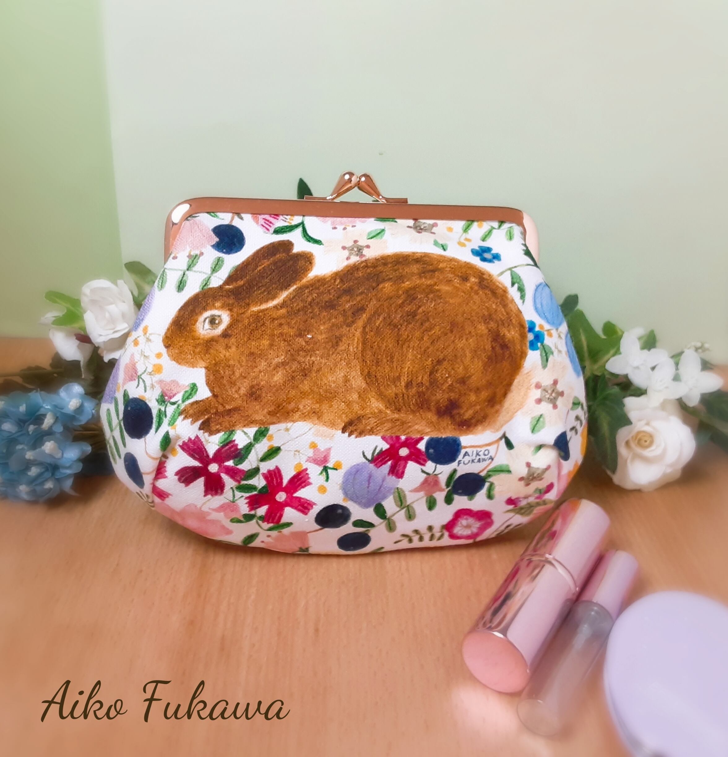 がま口メイクポーチ筆箱 ハンドメイド 【受注製作】モノトーンブスカワ 