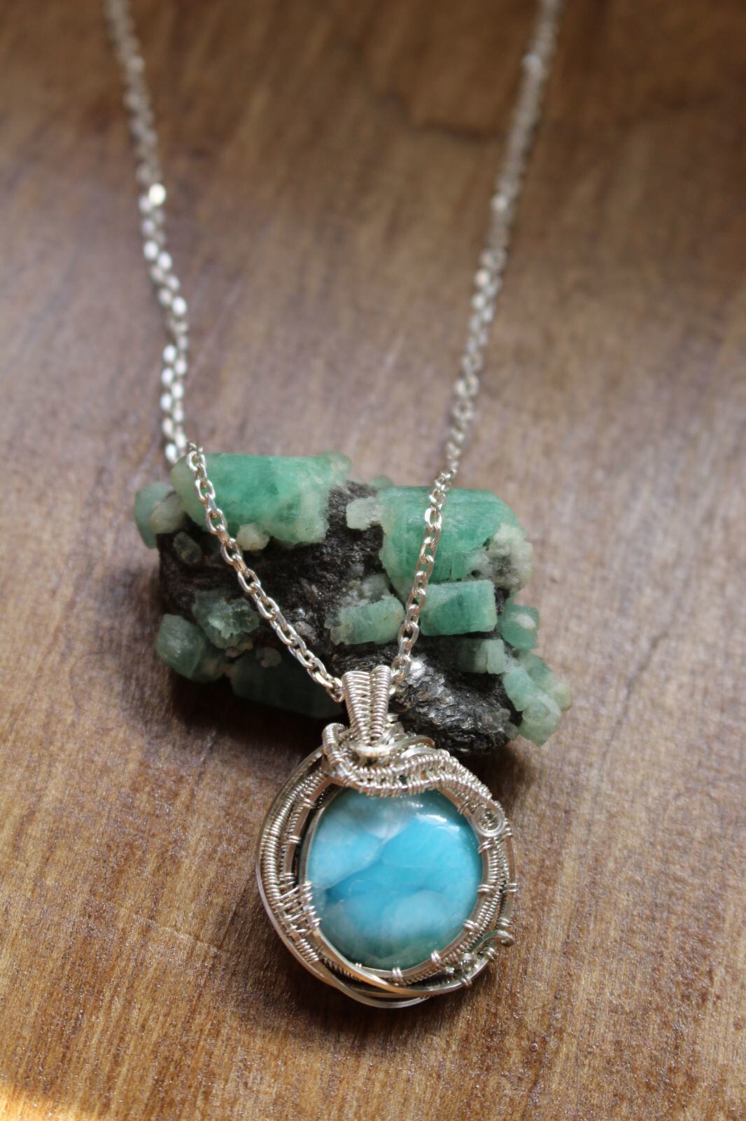 Larimar silver925 wirewrapping pendant