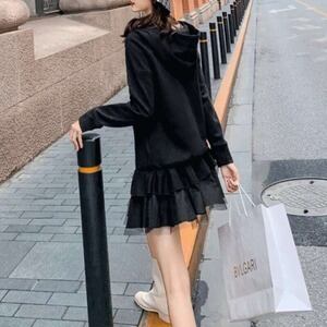 パーカーワンピース フリルワンピ ミニワンピ カジュアル ガーリー