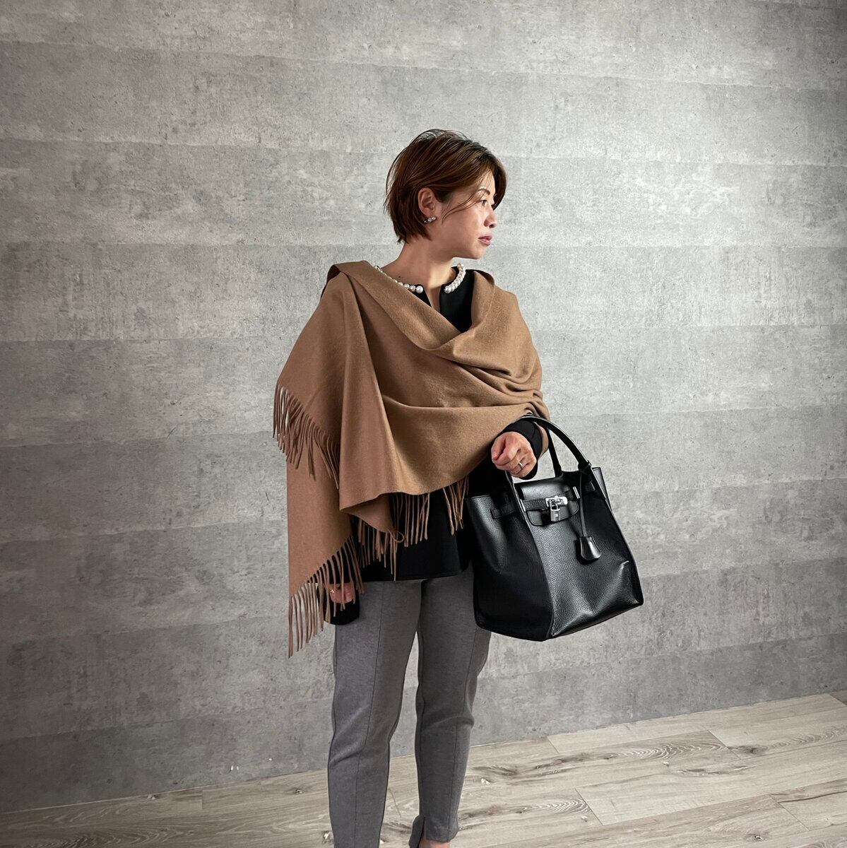 【ニムニムデュアイ】カシミアウール キャメル 大判ストール 極上な肌触り カシミヤウールロング大判ストール 全長200cm キャメル