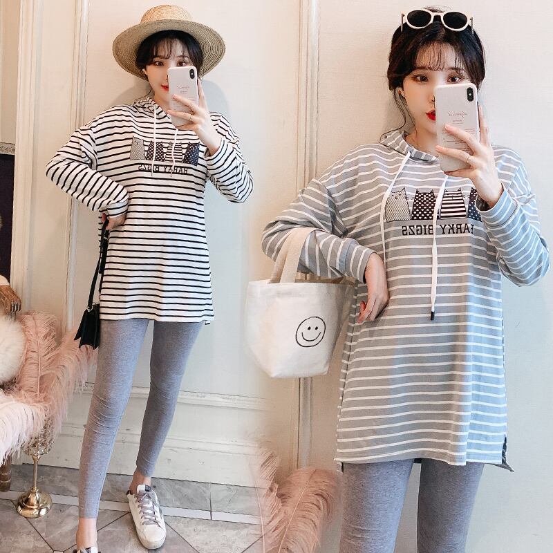 【新作】【送料無料】 9361＃マタニティ服春秋綿長袖ゆったりとしたスタイリッシュなフード付き襟ドレス妊婦ママドレス ロング コットン スプリング 春物 オータム 秋物 AL expec330915467846