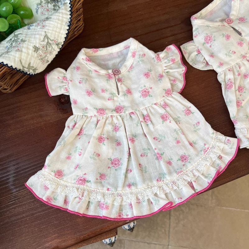 ピンクローズのフローラルワンピース 犬服 00764