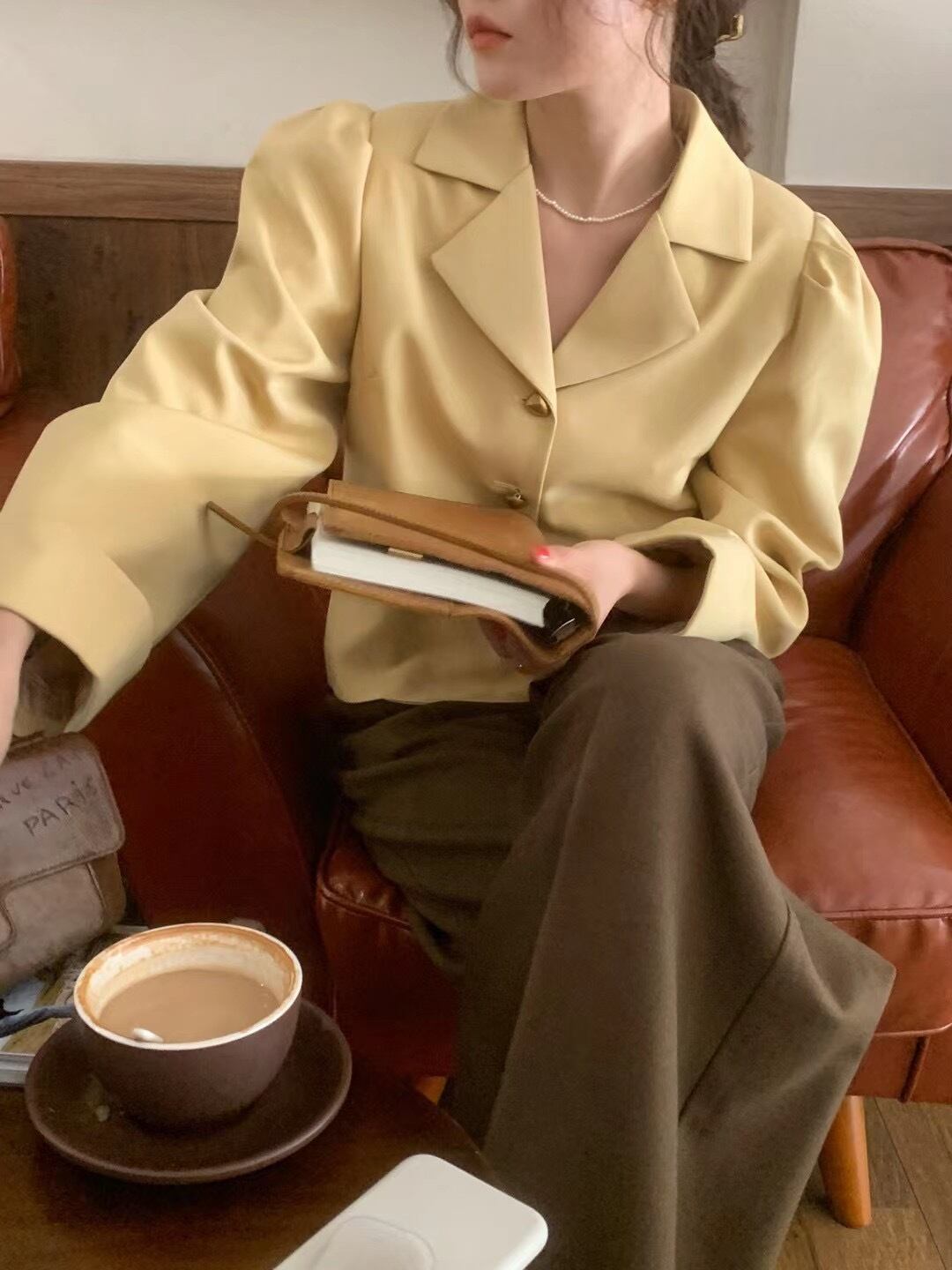 ボタンショートオータムトップス レディース カーディガン 秋物 ビッグFスモールZ韓国50022326538