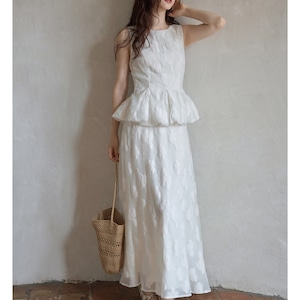 jacquard sleeveless peplum long dress