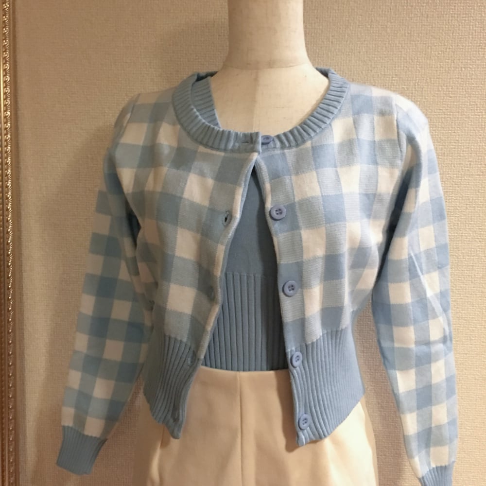 ブルーギンガムチェックカーディガン&ベスト HF182 | Like a