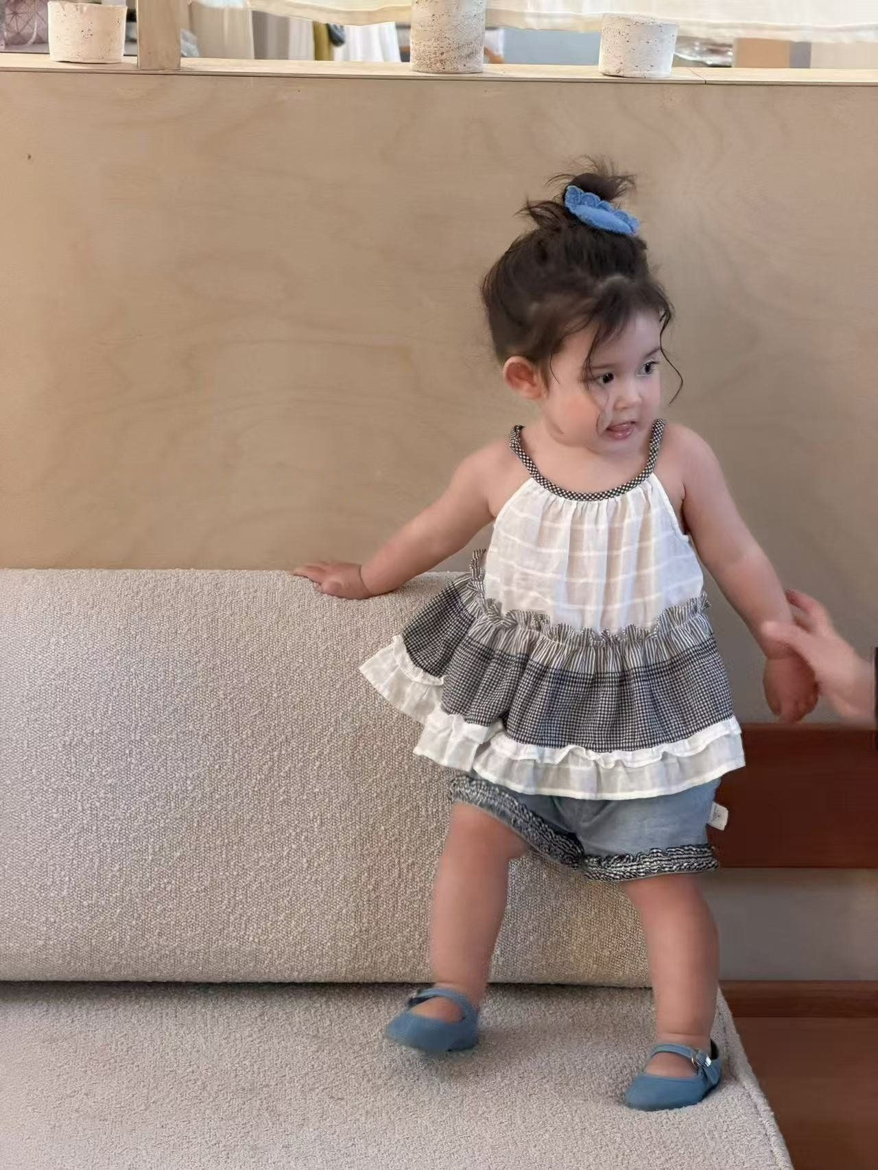 [my daughter] Mini Check Tiered Sleeveless / [마이다럴] 미니체크캉캉나시