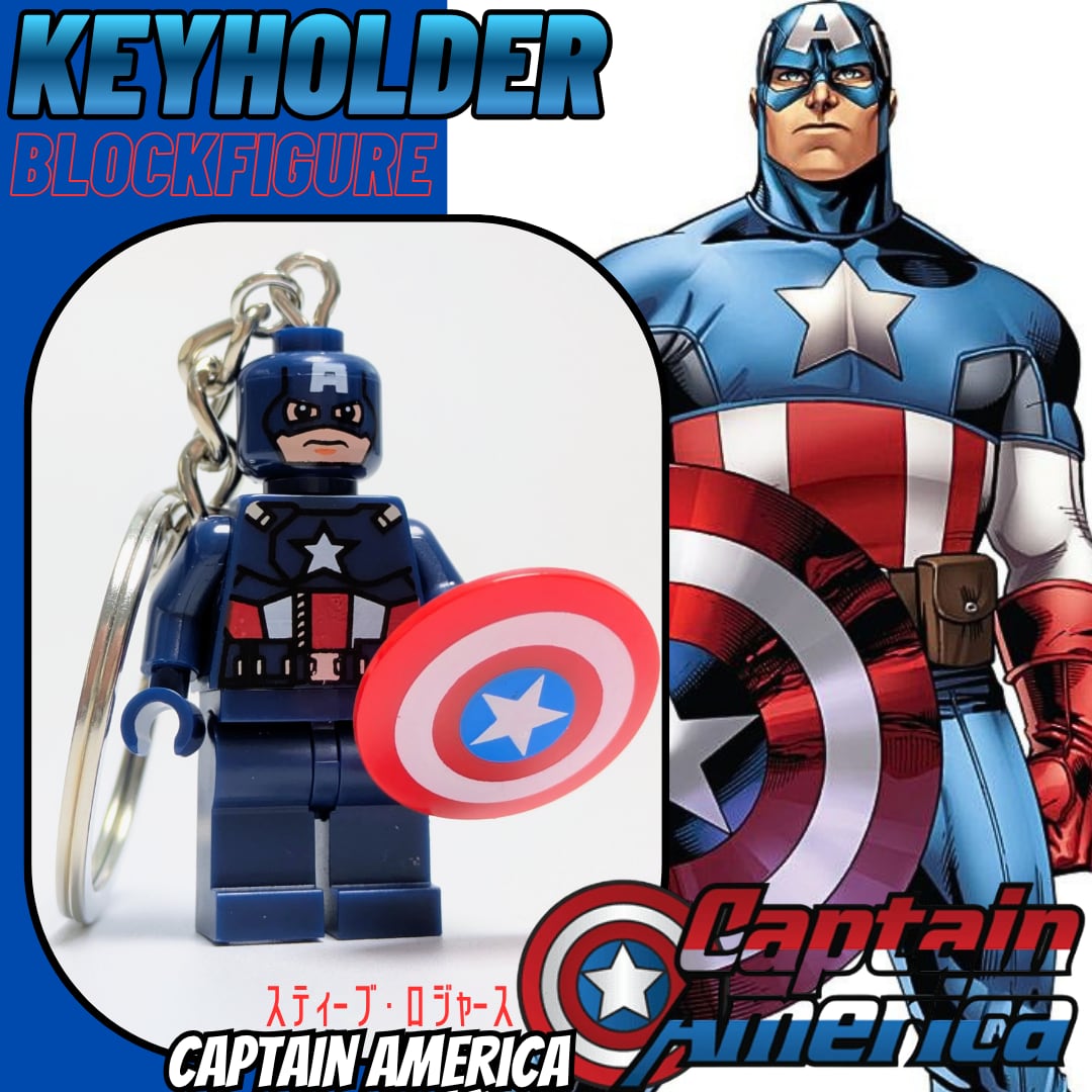 ★ブロックフィギュアキーホルダー★【 Captain America / キャプテン・アメリカ 】『 スティーブ・ロジャース 』 MARVEL / マーベルコミックス〚アメリカン雑貨 アメトイ〛