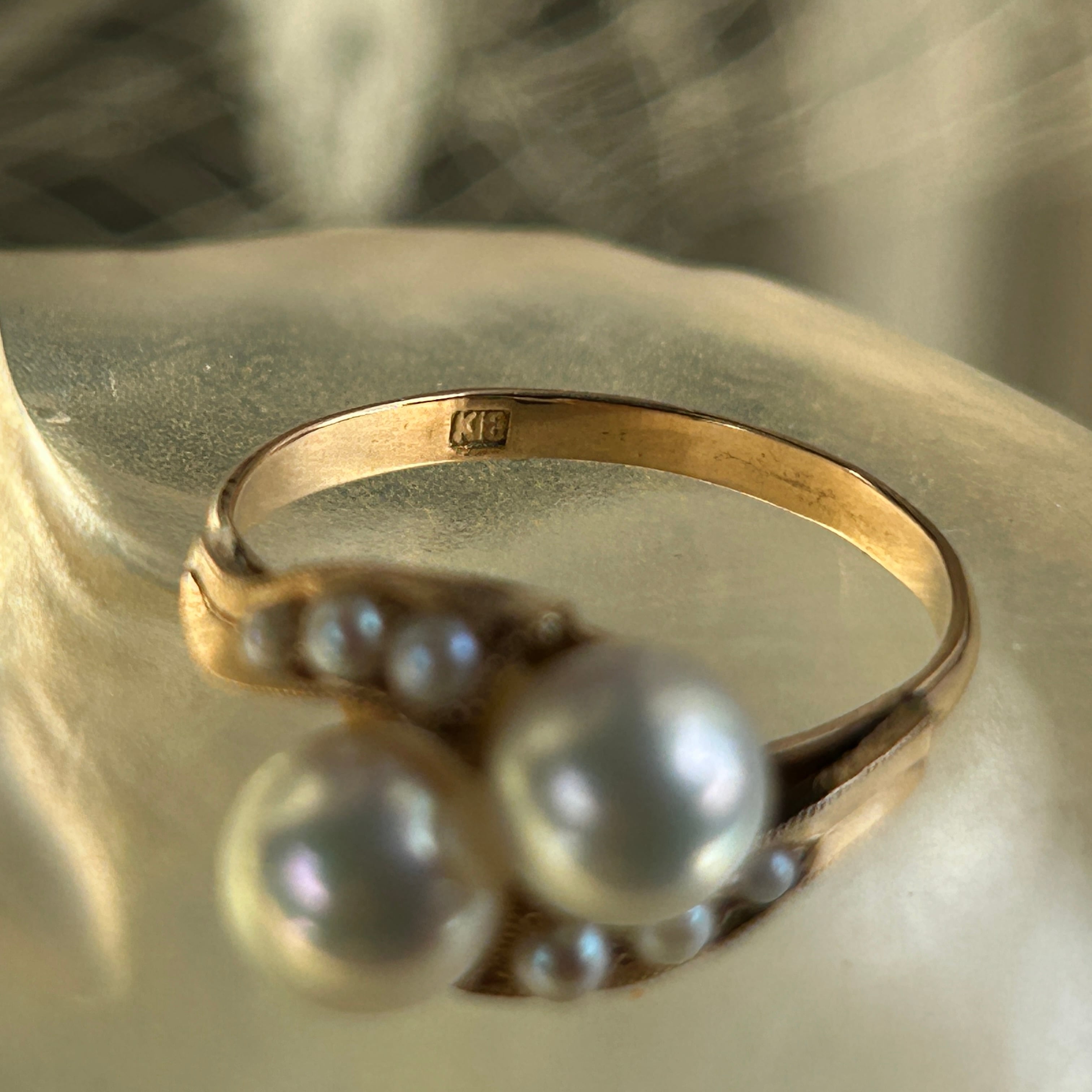 ヴィンテージ　18金美珠アコヤと芥子のトワエモアリング