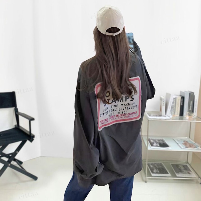 Y-3586　2024春新作♡POSTAGEヴィンテージプリント長袖Tシャツ　チャコール　0126