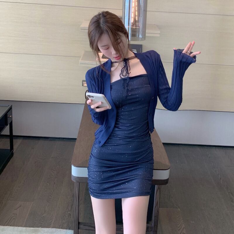 ニットカーディガンジャケット ショートスリムセーター レディースサマー薄手トップス ロング 夏物 ブラックストロベリース58153374150