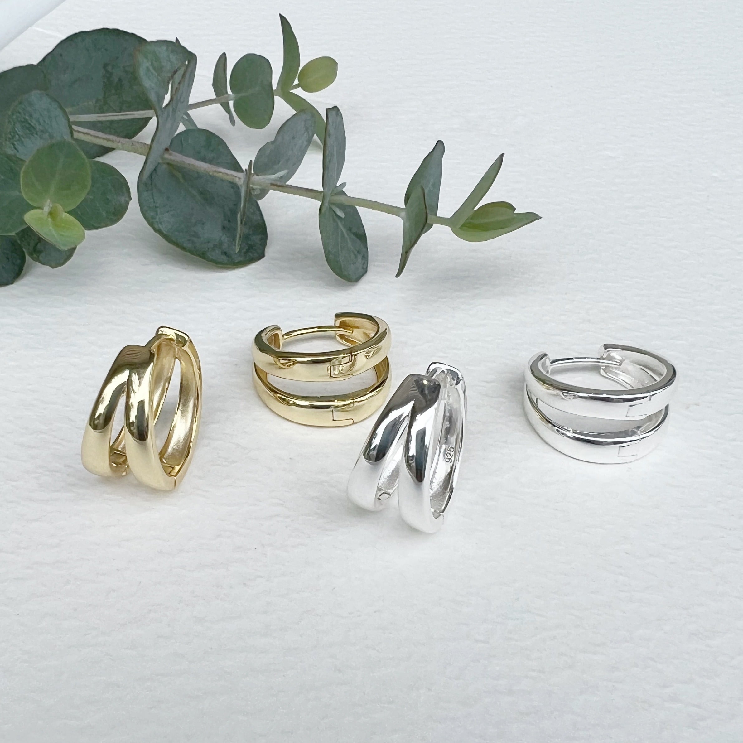 【定価40,350円】ダブルフープピアス ゴールド18Kメッキ&シルバー925 ピアス レディース ダブル フープ K18 18金 金属アレルギー フープ
