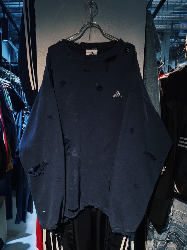 【D4C】90's vintage "ADIDAS" navy color boro custom sweat