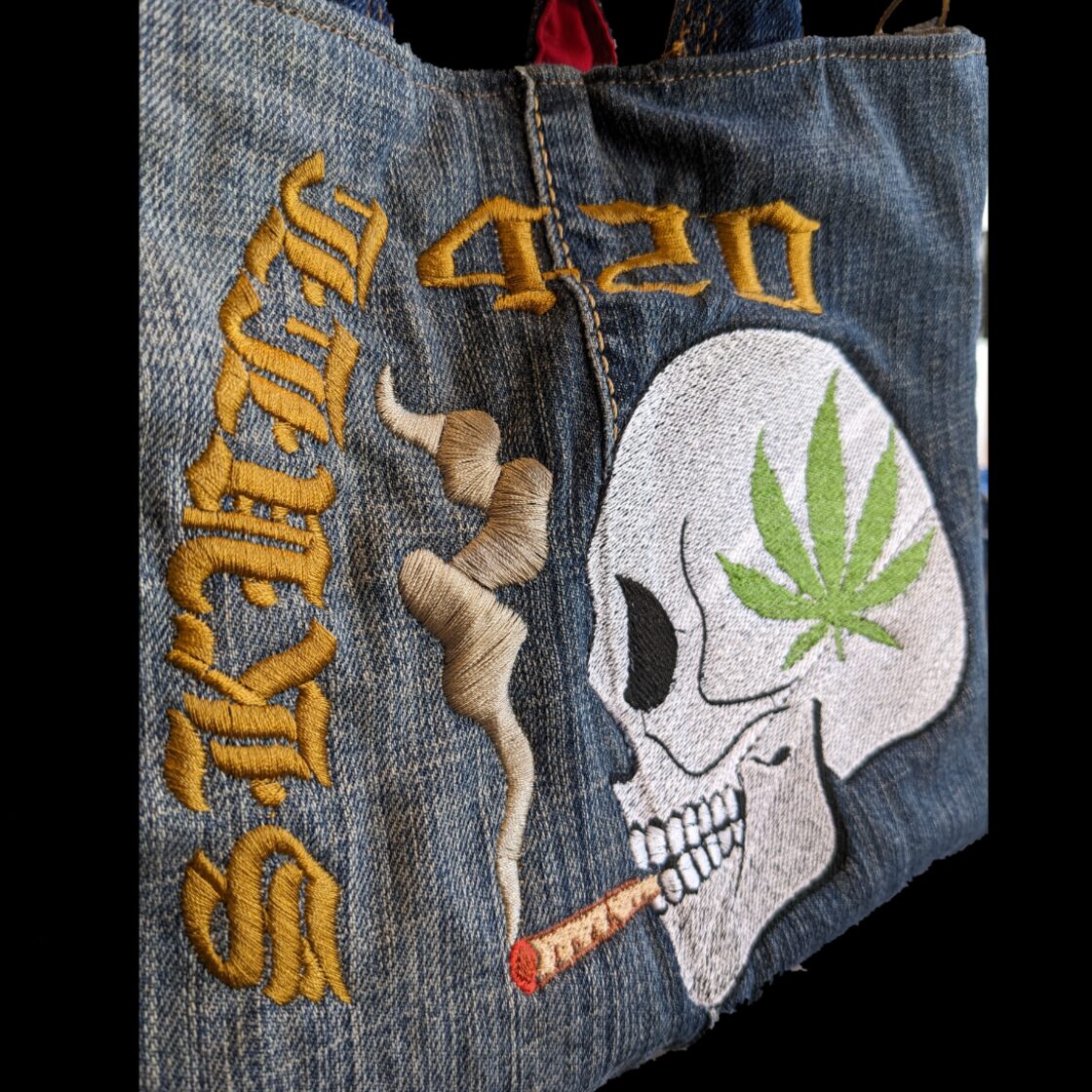 Skull 420 デニムリメイク刺繍バッグ | Pay ID