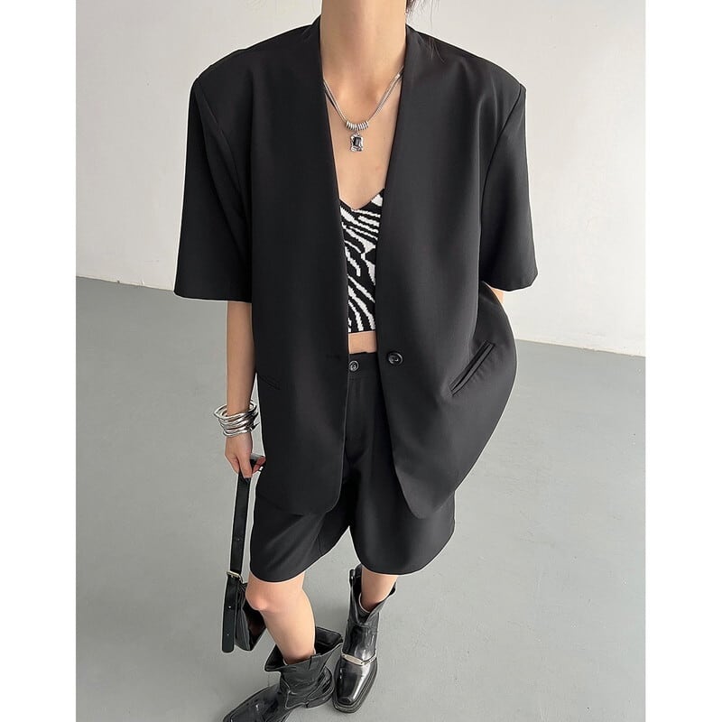 collarless short-sleeved jacket and half pants 10946