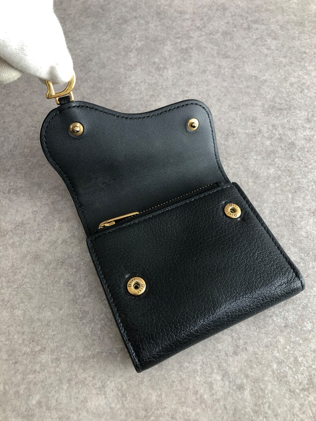 Christian Dior クリスチャン ディオール 財布 ブラック サドル ロゴ レザー 三つ折り財布  vintage ヴィンテージ オールド 65wdpi