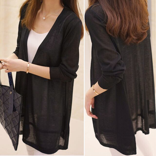 カーディガン レディース ロングカーデ 透け感 トップス 冷房対策ブラック/ホワイト/ピンク/ブルー サイズ展開豊富 S/M/L/XL/2XL/3XL