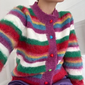 ハートボタンマルチカラーボーダーカーディガン_LN01841