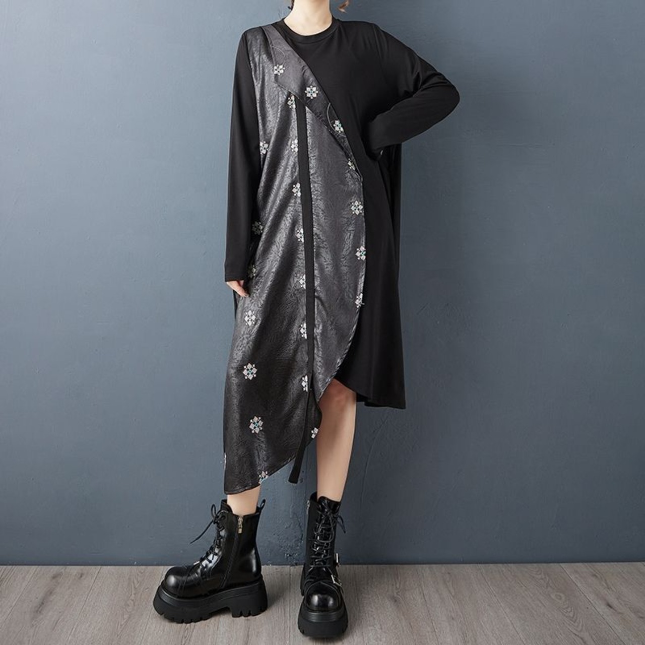 アシンメトリー 小花モチーフ ワンピース00270