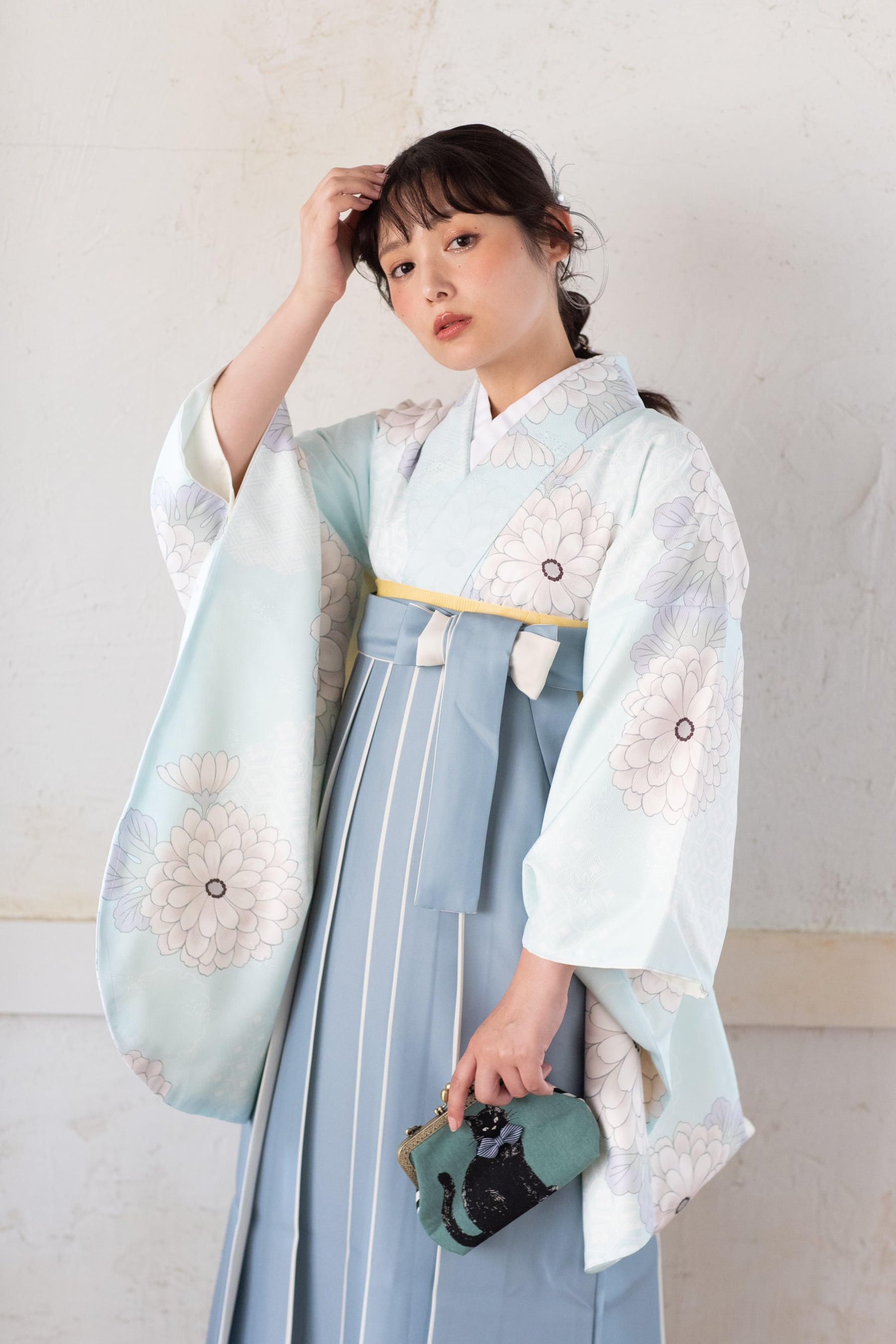 Kimono Sienne 卒業式袴3点セット 菊 二尺袖着物 袴 ミント×くすみ ...