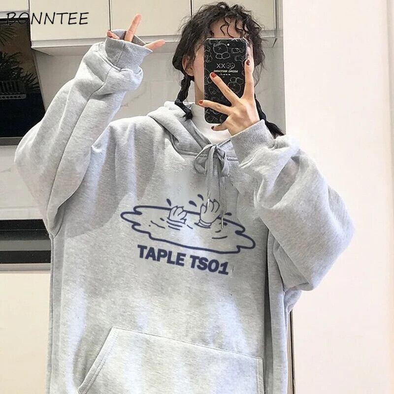 【新作】【送料無料】 パーカー女性の美的厚い冬暖かい服若い女性のクラシック長袖ポケットドローストリングオールマッチルーズイン 02619111311