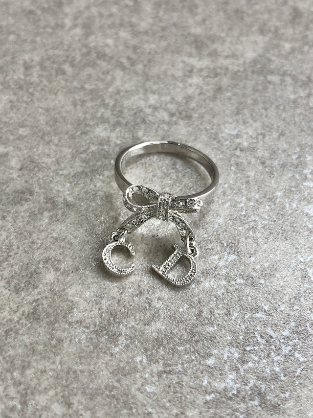 Christian Dior クリスチャン ディオール 指輪 シルバー CD リボン ラインストーン リング vintage ヴィンテージ オールド kjtyg5