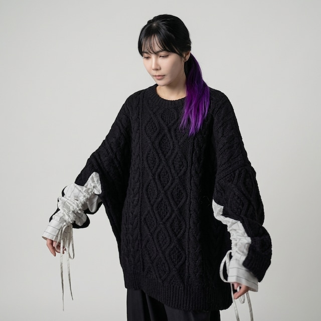 ケーブル編み長袖オーバーサイズニット　2色　【001872】