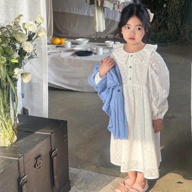 【取寄】フリルカラーがポイントの爽やかなお嬢さんワンピース