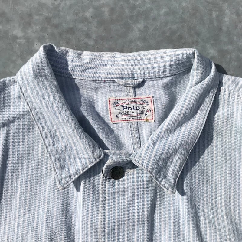 80's 90's POLO RALPH LAUREN ヒッコリージャケット カバーオール ストライプ 白タグ USA製 XL ショート丈 希少  ヴィンテージ | agito vintage powered by BASE