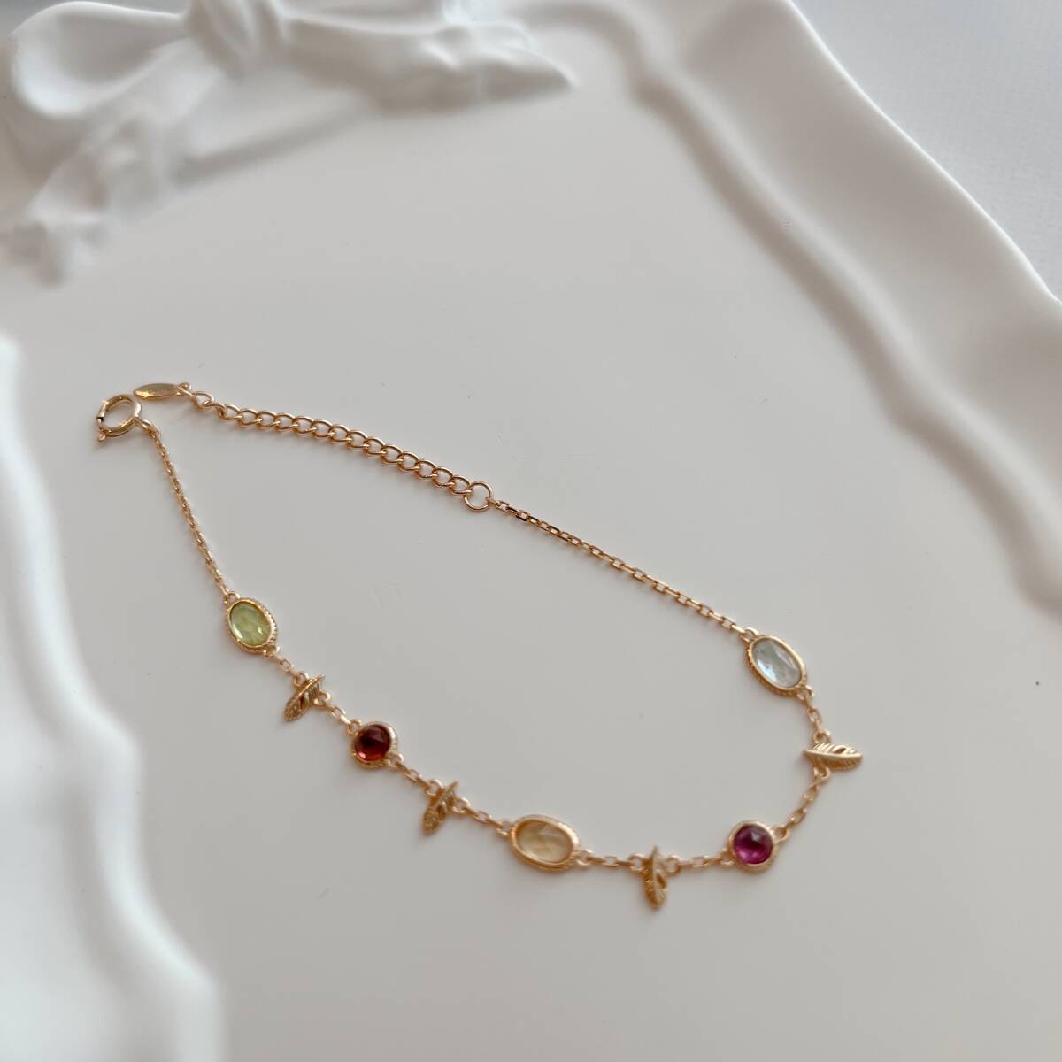 マルチカラーストーン　フェザーモチーフブレスレット　silver925製